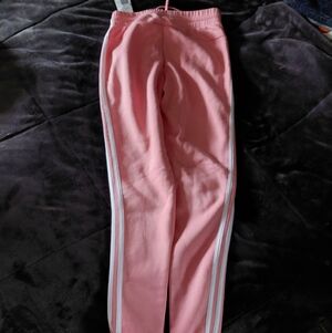 Adidas Womens XS Pink Joggers with White Side Stripes